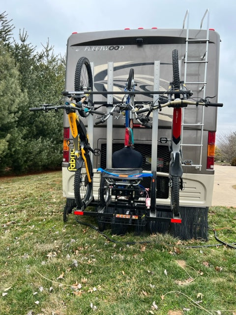 3 wheel bicycle carrier Yakups® Customized RV Trike rack - Fits two trikes or one Trike & 2 Standard bikes or Kayaks Vertically! Let us know your design you need!