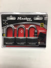 Set of three keyed alike padlocks ONE IS SPRING LOADED for cross bar.